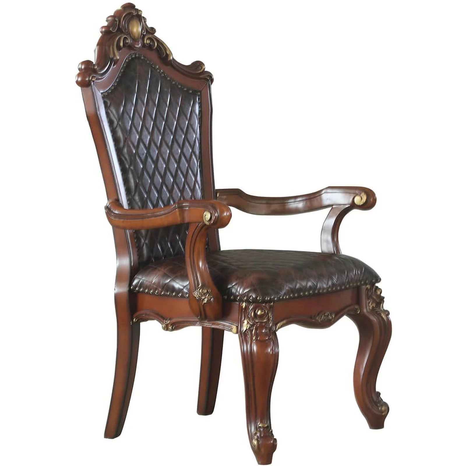 Bowery Hill Traditional Arm Chair Set of 2 in Cherry Oak and Faux Leather