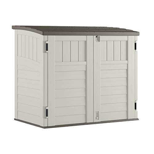 Suncast 34 Cu Ft Capacity Horizontal Outdoor Storage Shed for Garbage Cans, Garden Accessories, Backyard, and Patio Use, Vanilla