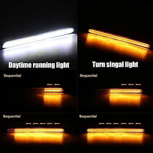 YSY Led Car DRL Daytime Running Lights Strip Waterproof 12V Auto Headlight Sequential Turn Signal Yellow Flow Day Light Universal 2Pcs (34.5cm, white and yellow)