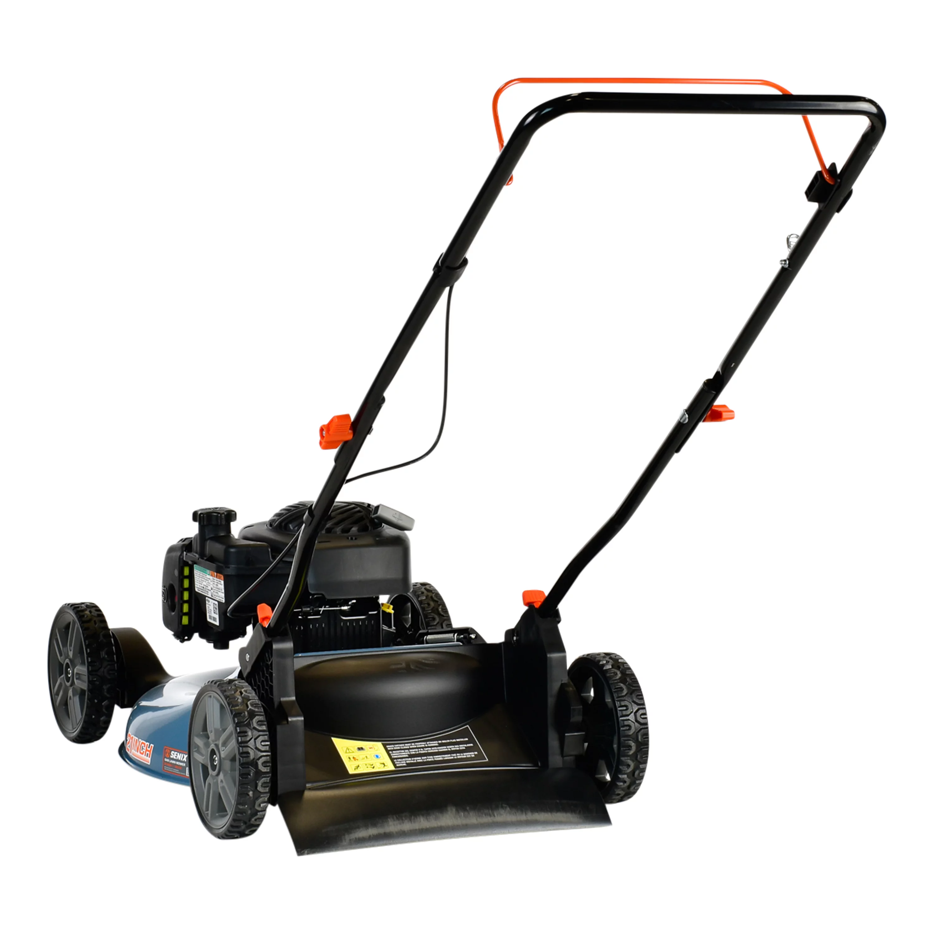 SENIX 21-Inch 125 cc 4-Cycle Gas Powered Push Lawn Mower, Mulch & Side Discharge, Dual Lever Height Adjustment, LSPG-M3