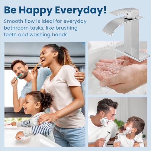 Airuida Brushed Gold Tall Waterfall Bathroom Vessel Sink Faucet Modern Bathroom Vanity Faucet Single Handle Single Hole Farmhouse Bar Mixer Tap Washbasin Faucet Deck Mount