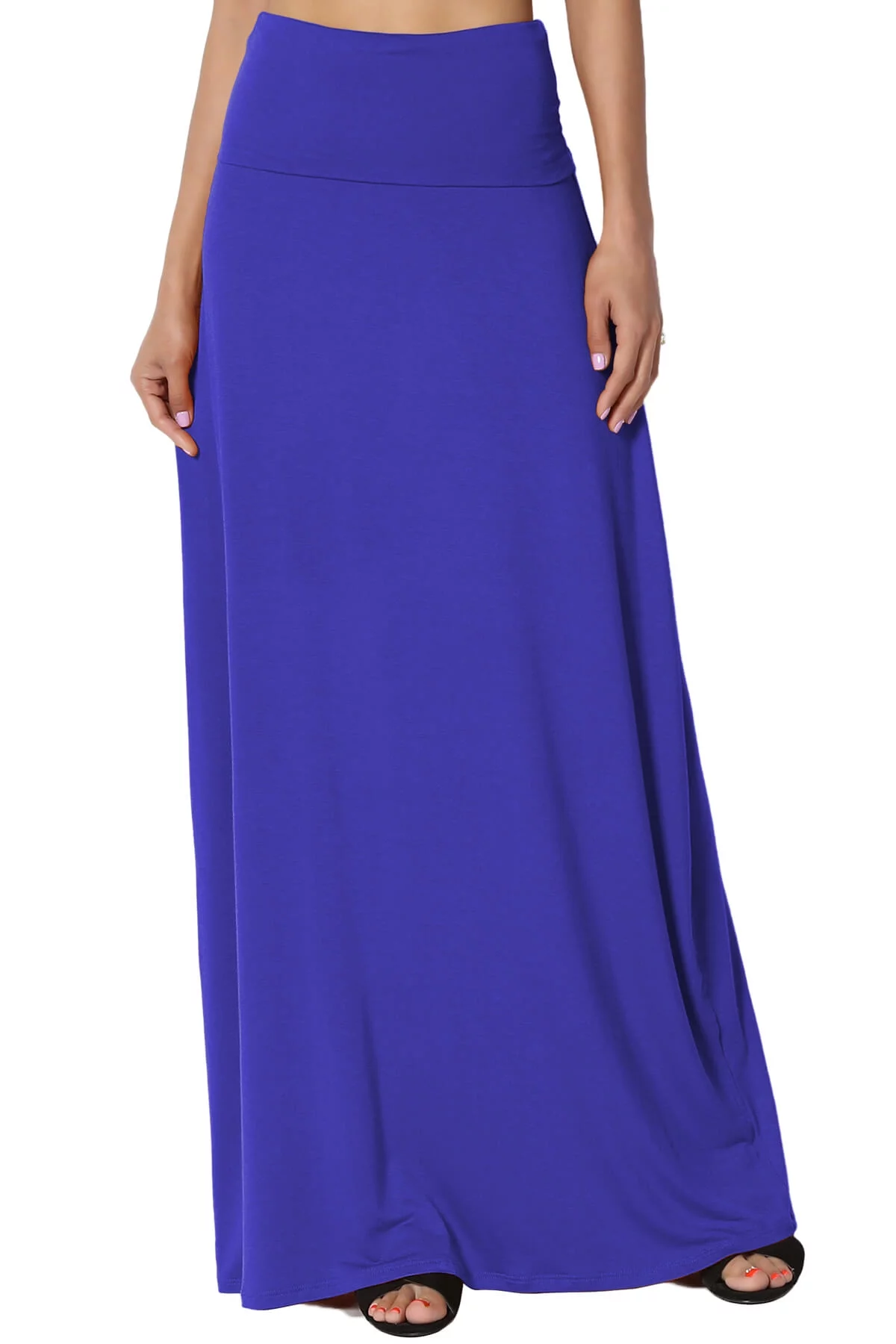 TheMogan Women's S~3X Casual Draped Jersey Foldable Waist Relaxed Long Maxi Skirt