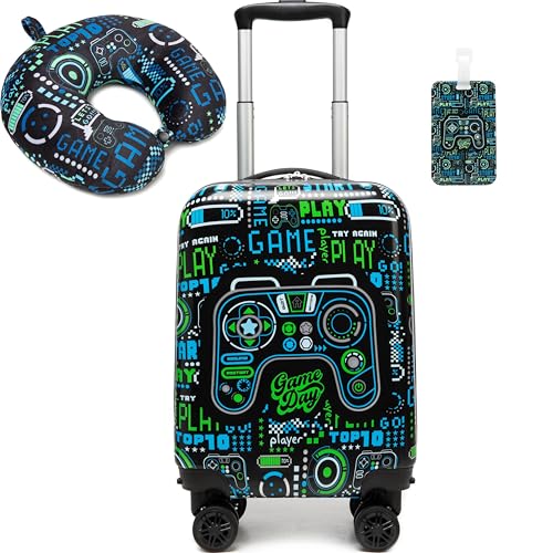 Kid’s Luggage Set 2 Piece Suitcase Set 16’’ Hardside Luggage with Spinner Wheels Girls Boys Carry on Toddler Luggage Travel Rolling Luggage Carry on Luggage Airline Approved Football