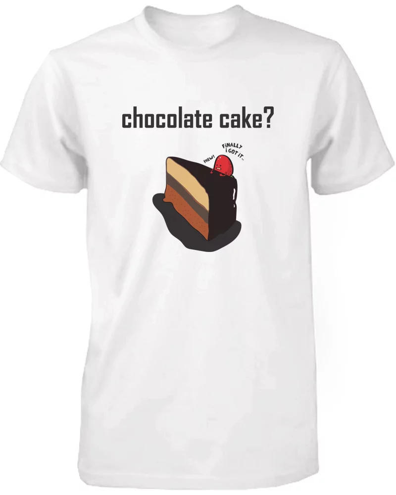 Chocolate Cake with Strawberry Men's Cute Graphic Shirt Humorous White Tee Funny Shirt  UNISEX-LARGE