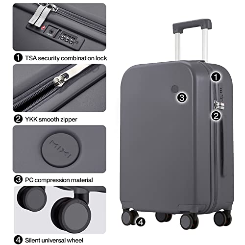 mixi Upgrade Carry on Luggage 14 Inch Underseat Personal Item Suitcases with Spinner Wheels, Hardside Rolling Suitcase PC with TSA Lock Lightweight Travel Case, Fine Grid Black