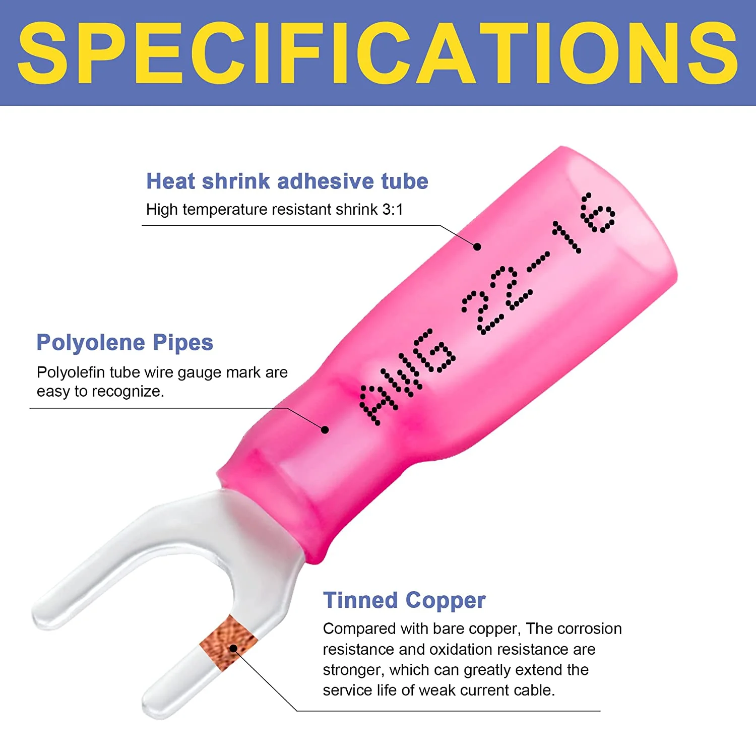 Haisstronica 200PCS Red 22-16 Gauge Marine Grade Heat Shrink Fork Connectors-Tinned Red Copper 0.7mm #10 Crimp Connectors Fork Terminals-Insulated Electrical Connectors for Aircraft,Boat,Truck,Stereo