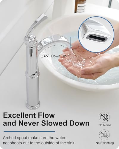 Vessel Sink Faucet, Oil Rubbed Bronze Waterfall Bathroom Sink Faucets, Brass Tall Bathroom Faucet Vanity Faucet 1 Hole Restroom Faucet Single Handle with Pop-up Drain Supply Hose