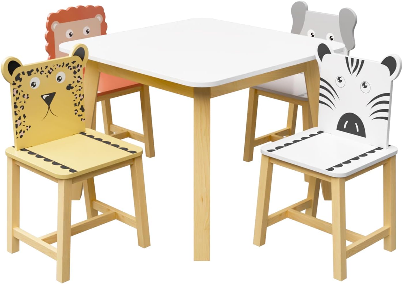 Wooden Children's Table and Four Chairs, Toddle Tables and Chairs Suitable for Children Aged 2-10