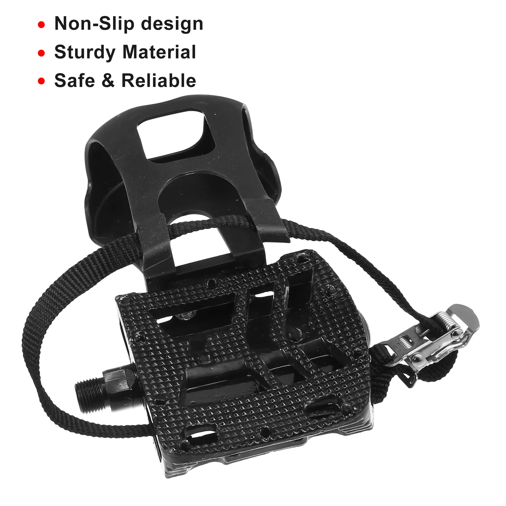 1 Pair Bicycle Pedals 9/16'' Spindle Platform with Toe Clips Fixed Cycling Replacement Black