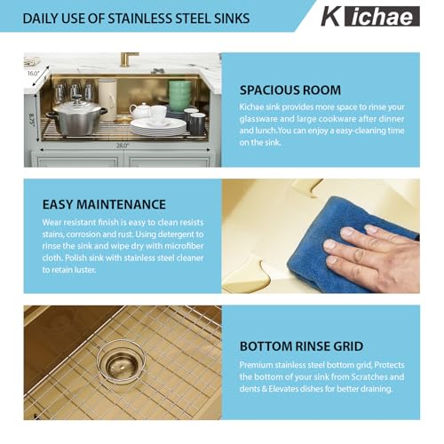 Kichae 12“ Deep Laundry Sink Undermount - 24 Inch Black Undermount Utility Sink Stainless Steel Single Bowl Under Counter Handmade Laundry Utility Room Basin