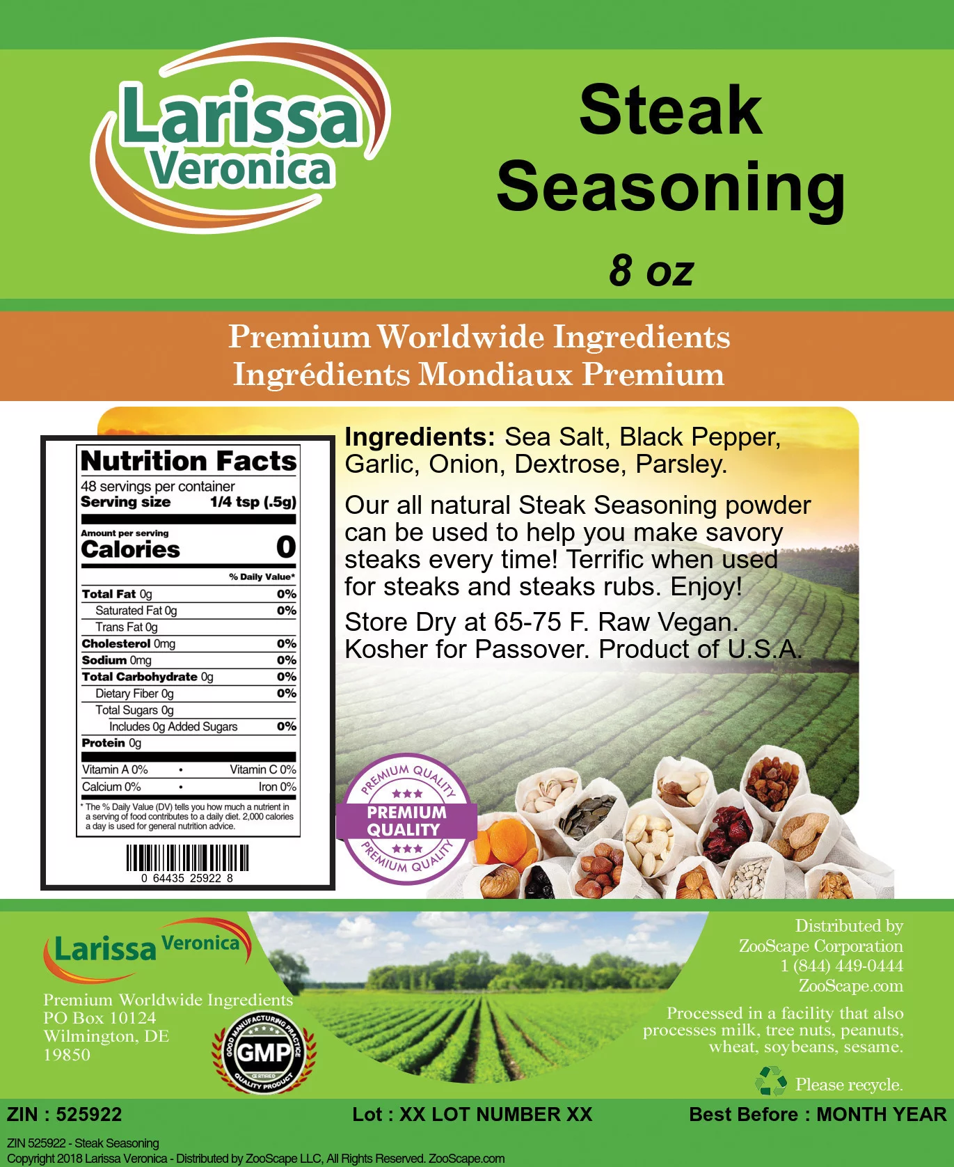 Larissa Veronica Steak Seasoning, (8 oz, 2-Pack, Zin: 525922)