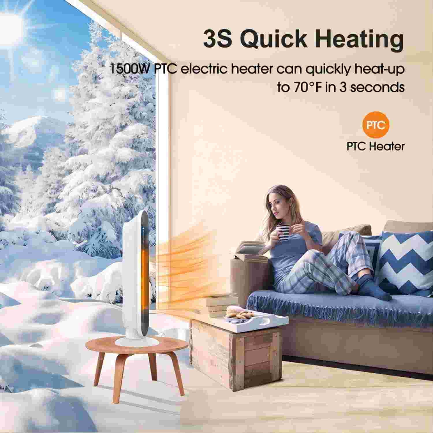 HONGGE 1500W Electric Ceramic Tower Space Heater with Remote, White