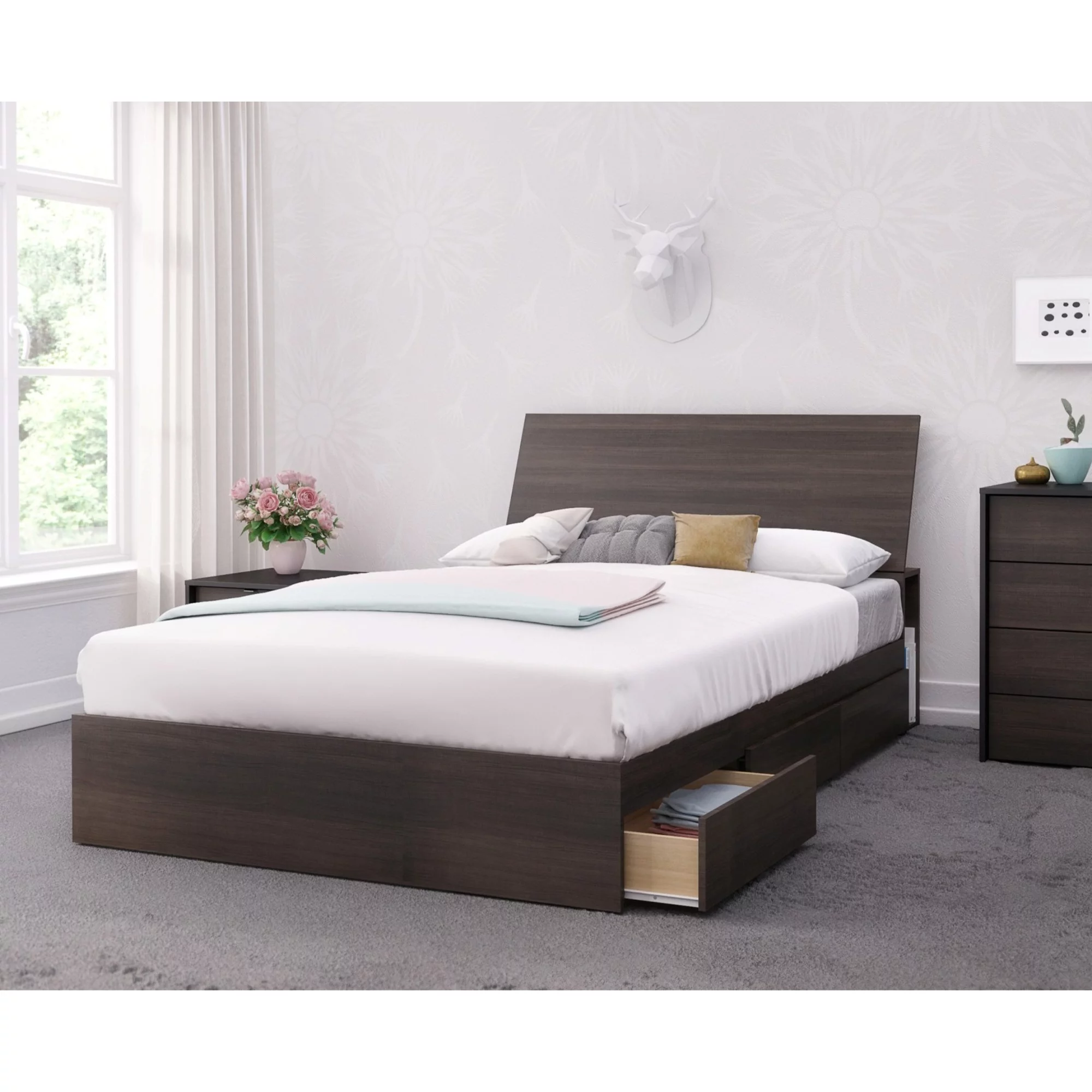 Celeste 3 Piece Full Size Bedroom Set, Ebony & Black