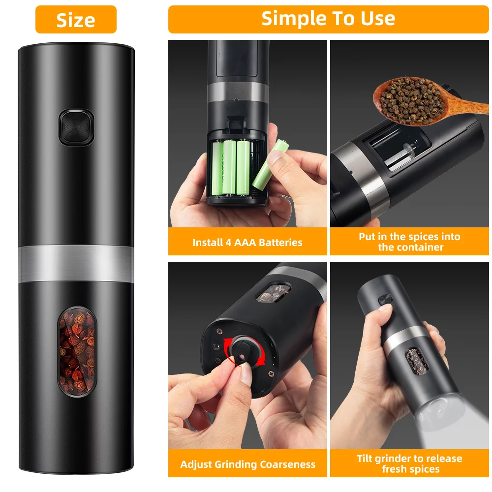 Rechargeable Electric Salt and Pepper Grinder Duo by JahyShow - Set of 2 with Adjustable Coarseness