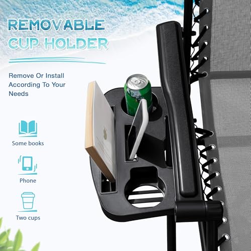 Greesum Zero Gravity Chairs Set of 2 Adjustable Steel Mesh Recliners Beach Deck Lawn Camping Patio Foldable Lounge Chair with Cup Holder Trays and Pillows,Brown