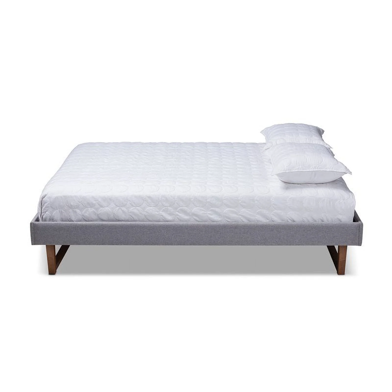 Allora Mid-Century Wood and Fabric Queen Platform Bed - Light Gray