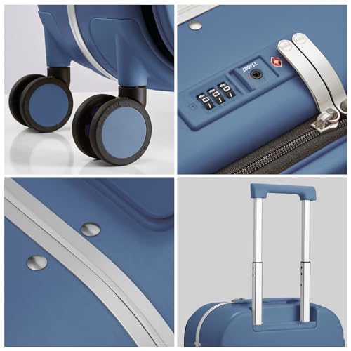 mixi Carry On Luggage, 20'' Suitcase with Front Laptop Pocket, Travel Rolling Luggage Aluminum Frame PC Hardside with Spinner Wheels & TSA Lock and Cover - Smoke White