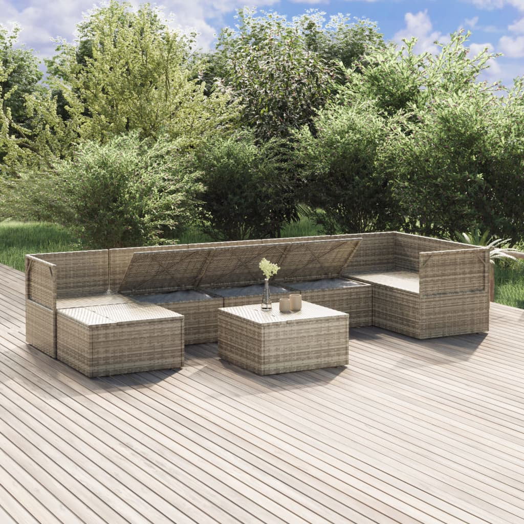 Htovila 8 Piece Patio Set with Cushions Gray Poly Rattan