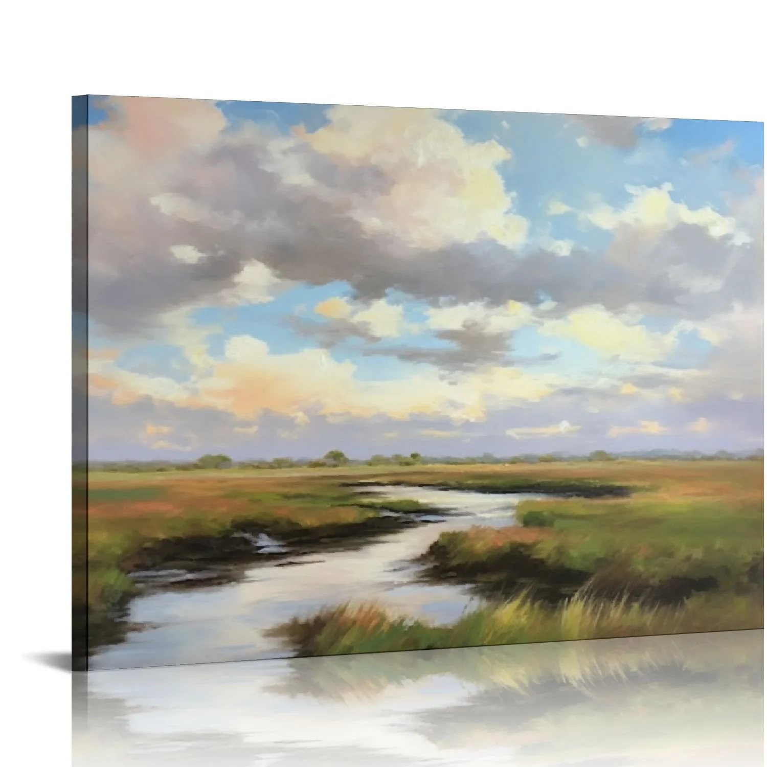 JEUXUS Landscape Canvas Framed Wall Painting: Large Nature Scenery Art Picture Modern River Scene Natural Scenic Wilderness Print Artwork for Bedroom Living Room Decor