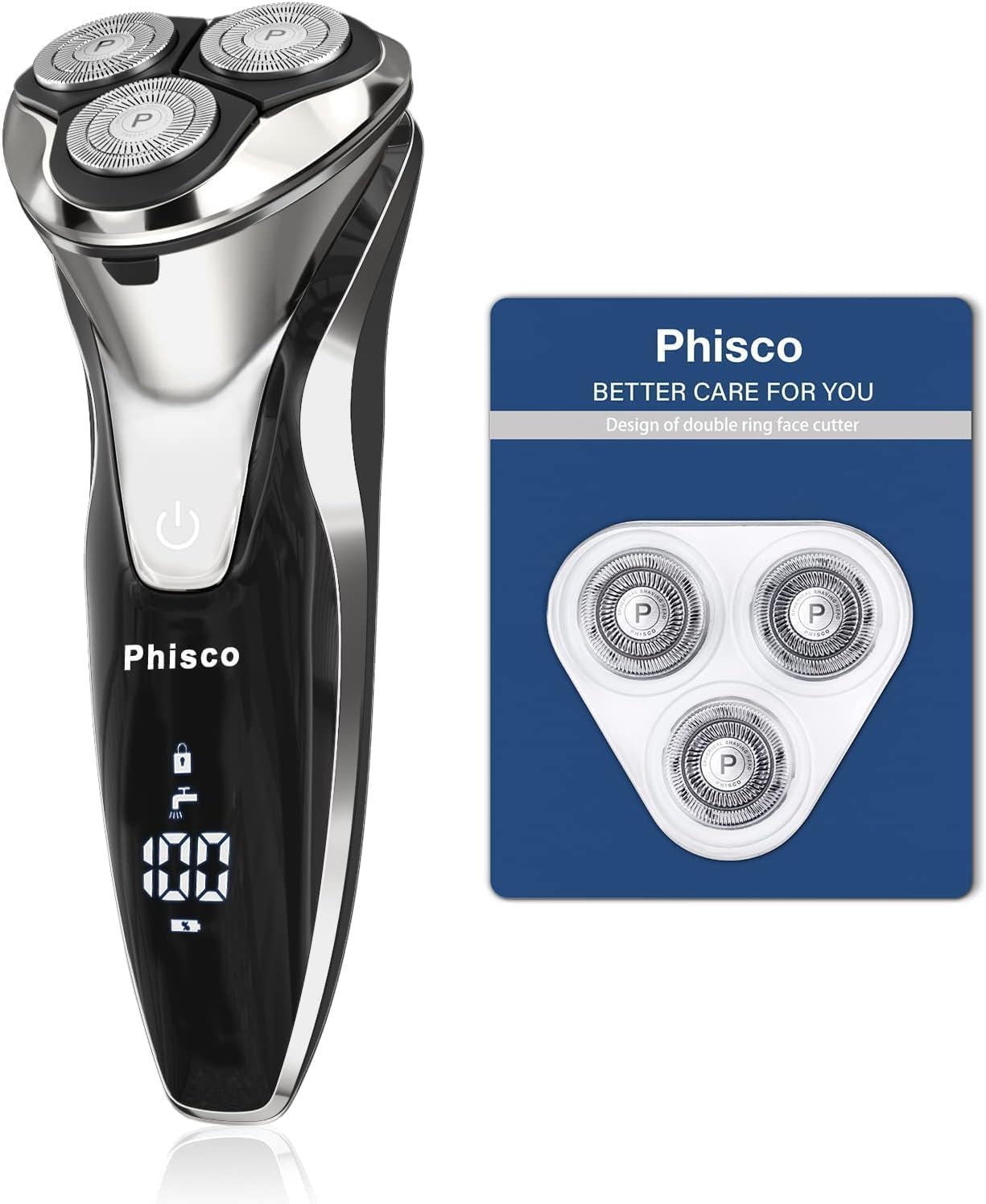 Electric Shavers Men: Phisco RMS8112-ValuePro - Ultra Quiet, Waterproof Rotary Shaver, LED Display, Wet/Dry, Pop-up Trimmer, Rechargeable