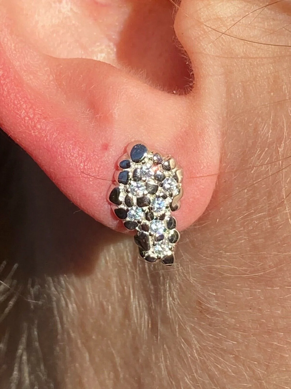 Mens HipHop Real Solid 925 Sterling Silver CZ Nugget Earrings Large Iced Studs