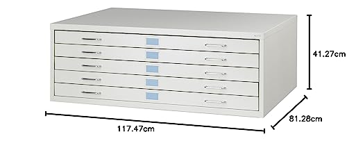 Safco Products 4969LG Facil Steel Flat File, 5 Drawer Metal Cabinet, Small (Optional Base Sold Separately), Light Gray