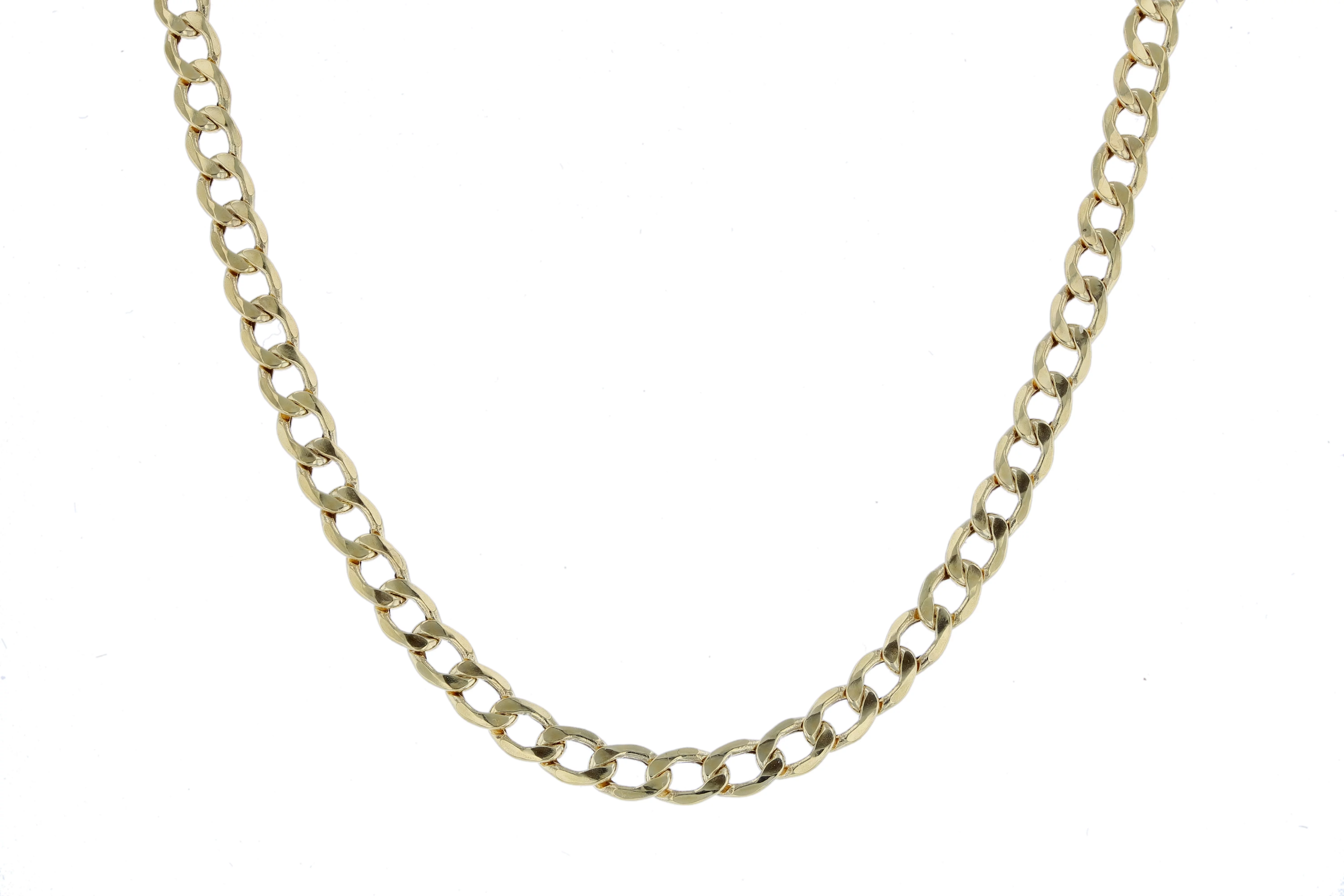 24 Inch 10k Yellow Gold Hollow Curb Link Chain Necklace with Lobster Clasp for Women and Men, 4.3mm