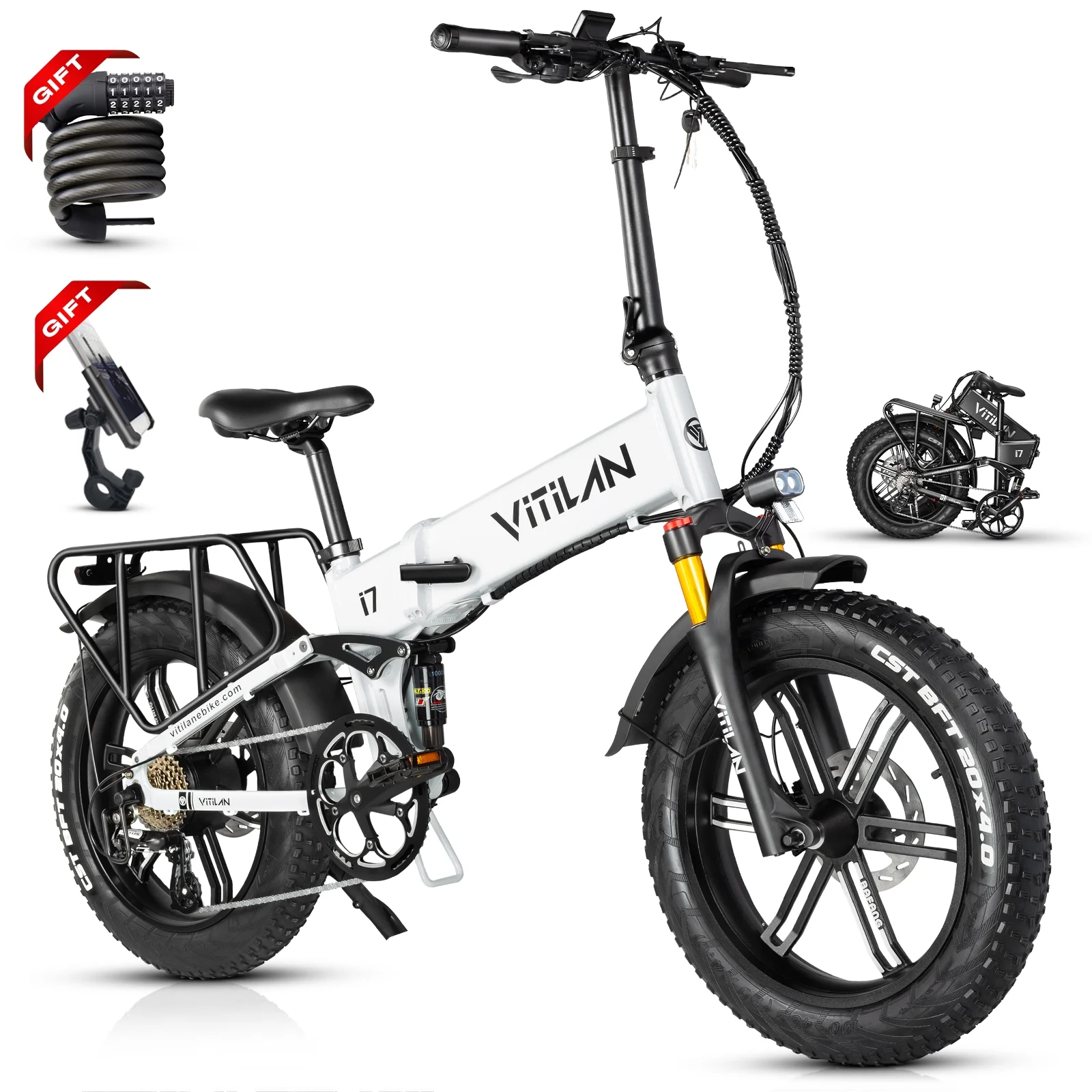 VITILAN i7 Pro 2.0 Folding Electric Bike for Adults, 28MPH 70 Miles Range 750W BAFANG Motor 48V 20AH Removable SAM-Sung Battery, 20” x 4.0