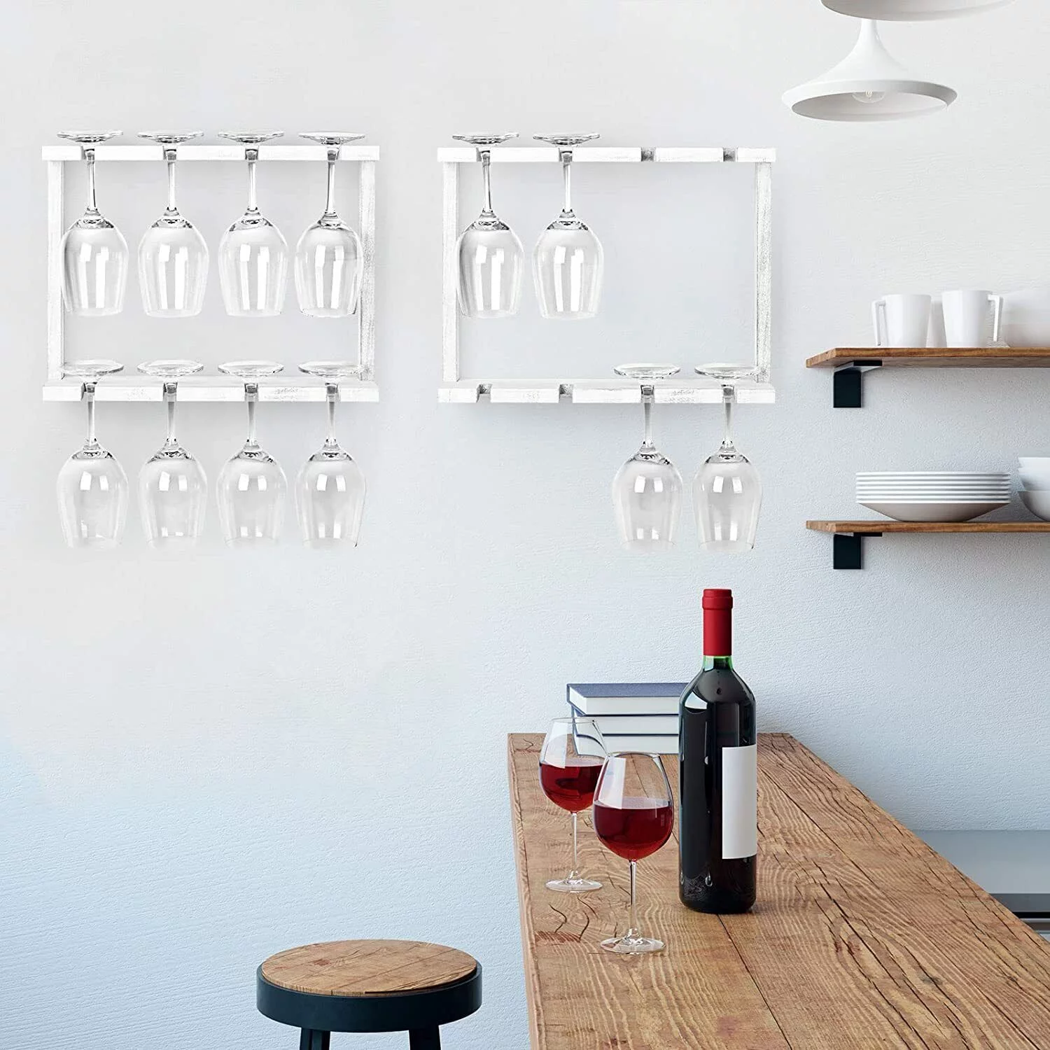 Set of 2 Wine Glass Rack Wall Mounted Glass Holder Stemware Hanging Rack Wood