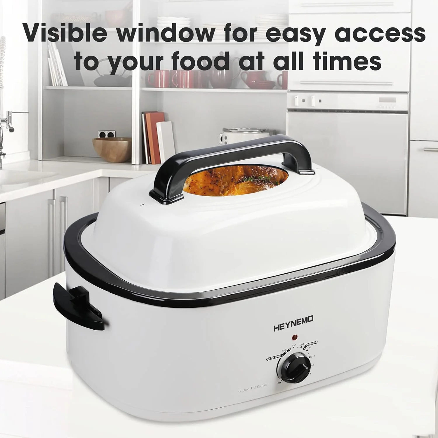 Roaster Oven 26 Quart Electric, Turkey Roaster with Lid Glass Window Design,Large Stainless Steel Turkey Roaster Oven