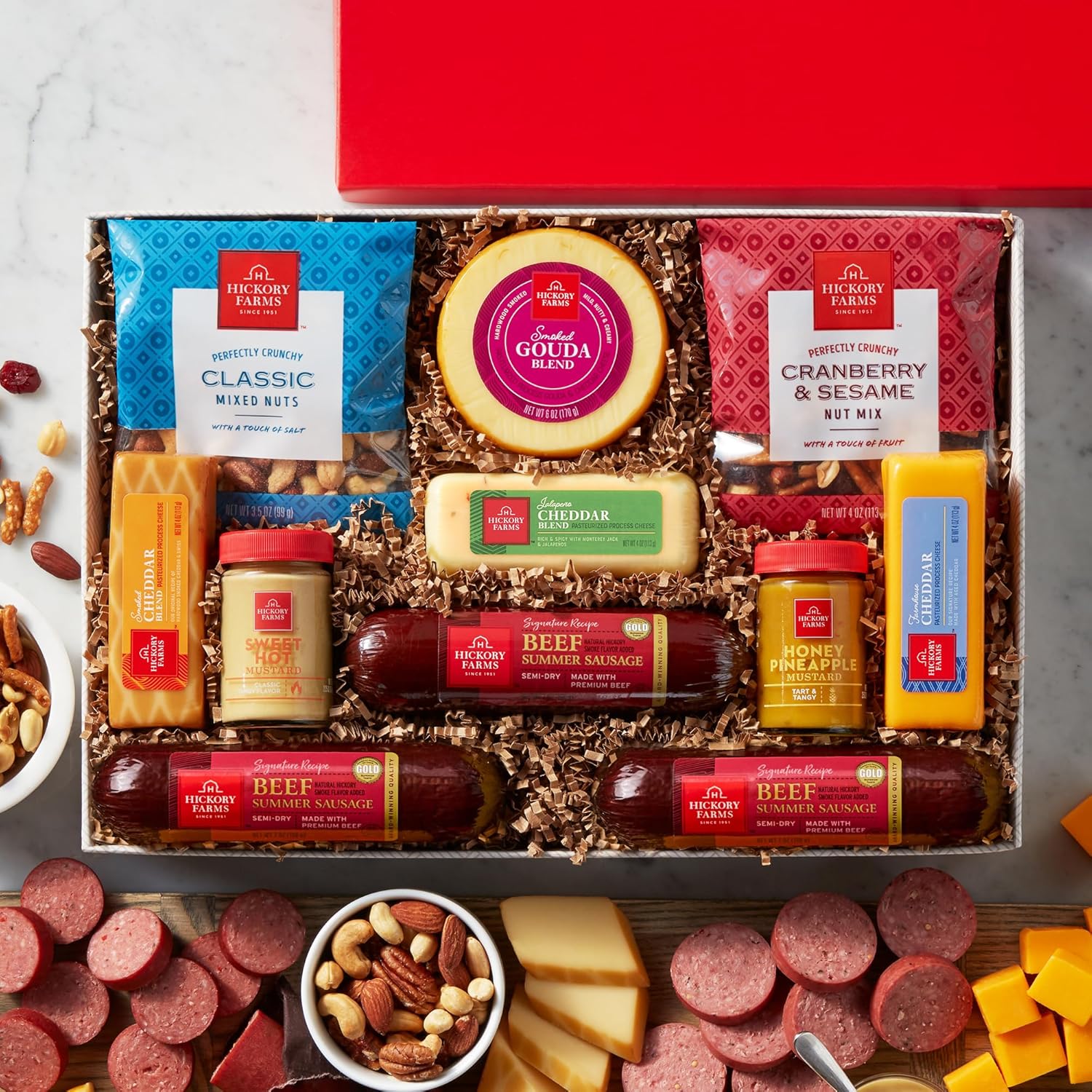 Hickory Farms Beef Summer Sausage & Cheese Large Gift Box | Gourmet Food Gift | Charcuterie | Fathers Day Gift | Perfect For Birthday, Congratulations, Sympathy, Food Care Packages, Retirement, Thinking of You, Corporate Gift
