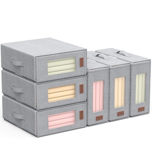 Sheet Organizers and Storage - 6 Pack Bed Sheet Organizers for All Sheet Sizes, Including Queen/King Size Blankets, Foldable Blanket Organizer/Sheet Storage for Linen Closet, Grey