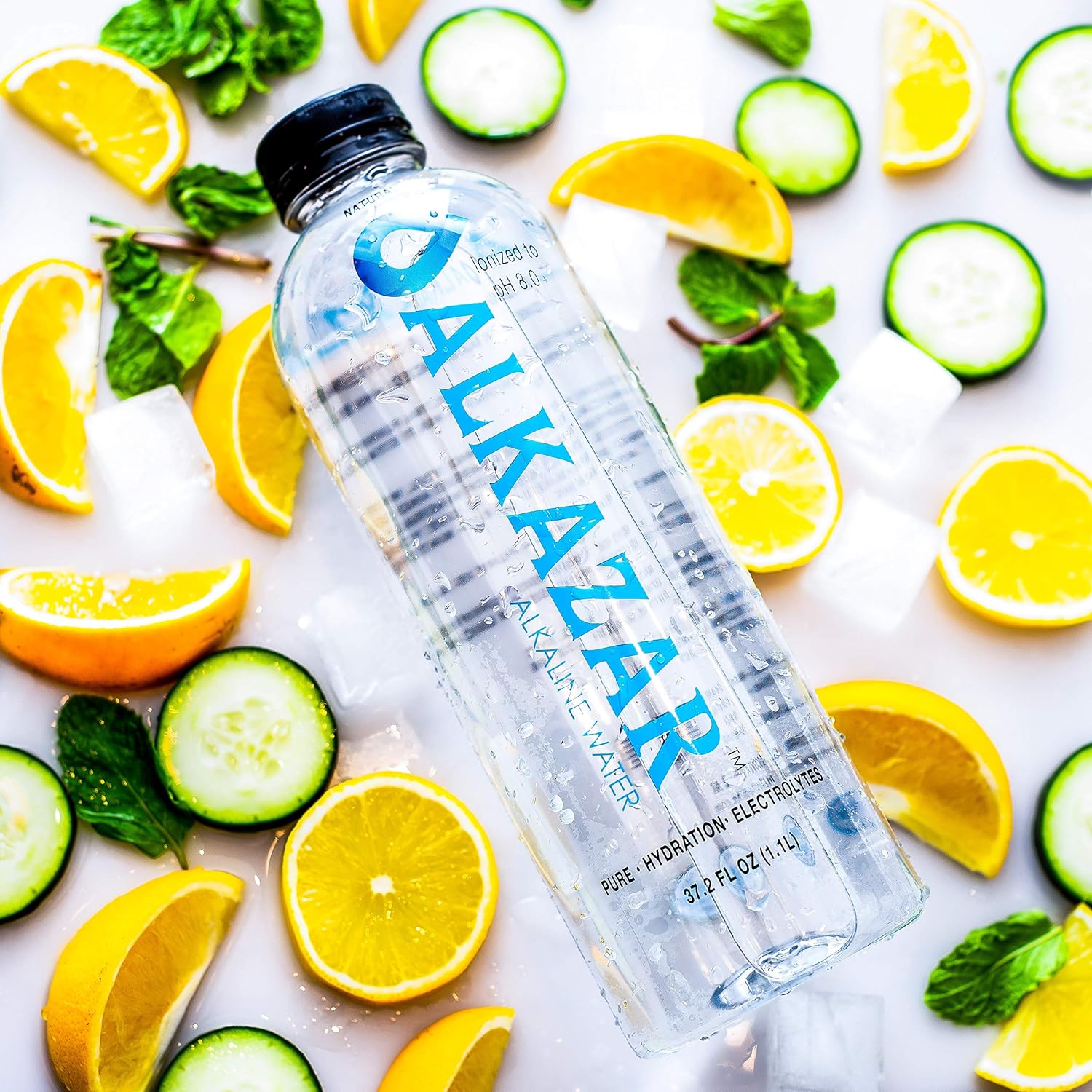 ALKAZAR - Premium Natural Alkaline Water - Ionized to pH 8.5+ with minerals and electrolytes - 34 FL OZ Bottle - 12 Pack