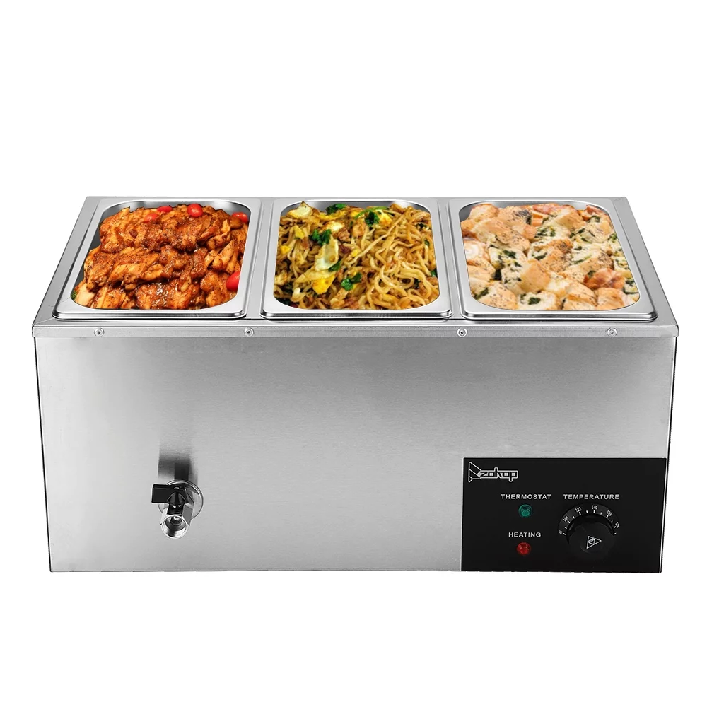 ZOKOP 6.9Qt 3-Pan Commercial Electric Food Warmer Stainless Steel Buffet Bain Marie Food Warmer