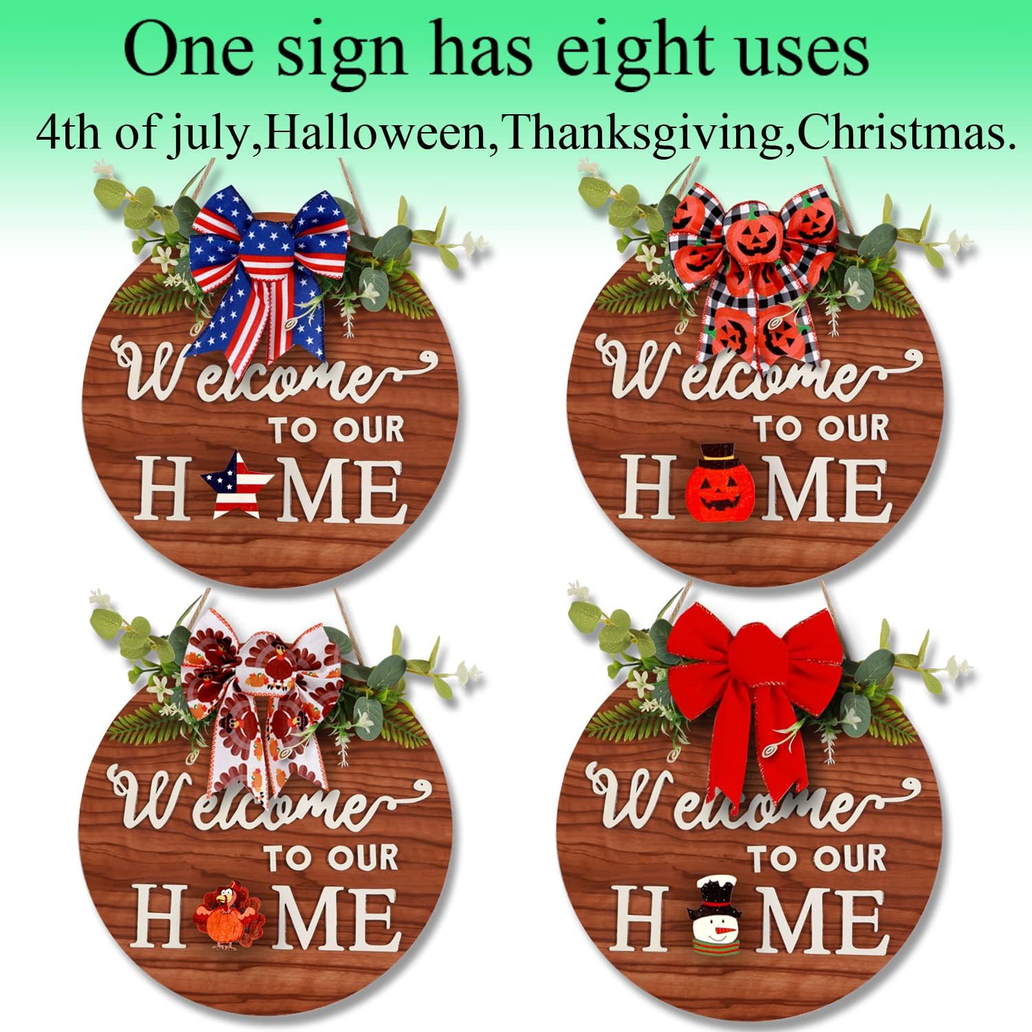 Interchangeable Welcome Home Sign Front Door Wreath Outdoor Decorations,Farmhouse Rustic Wall Hanging Seasons Wreaths Decor for Patriotic Summer Fall Winter Holiday 4th of July Christmas