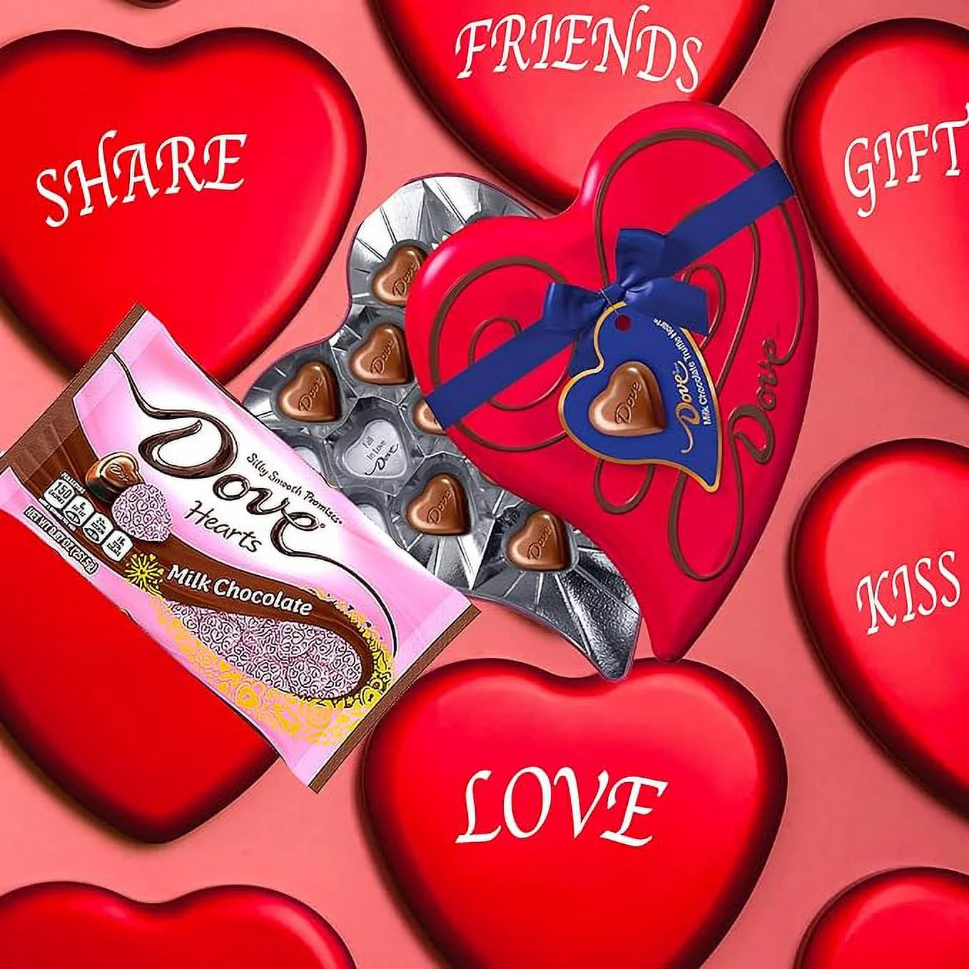 CANDYMAN Valentine Day Bundle with (1) DOVE Milk Chocolate Candy Heart Tin and (1) Milk Chocolate DOVE Bag