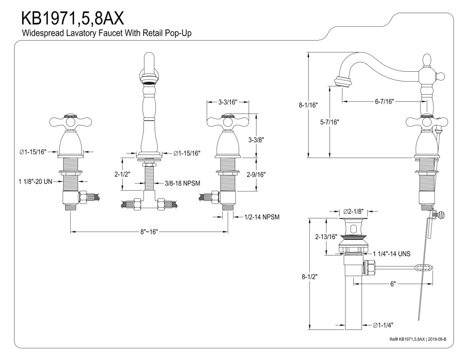 Kingston Brass Kb1975Ax Widespread Lavatory Faucet - Oil Rubbed Bronze Finish