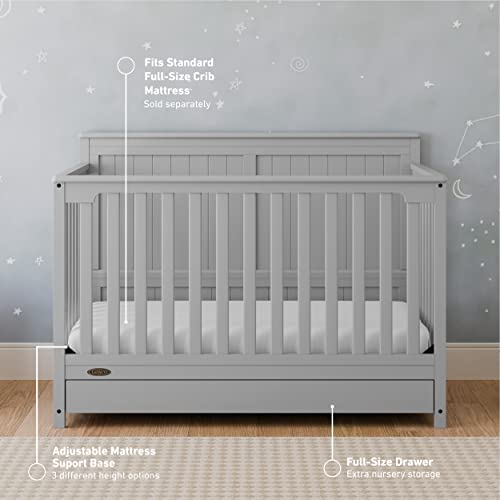 Graco Hadley 5-in-1 Convertible Crib and Changer with Drawer (Black) – GREENGUARD Gold Certified, Crib and Changing Table Combo with Drawer, includes Baby Changing Pad, Converts to Full-Size Bed