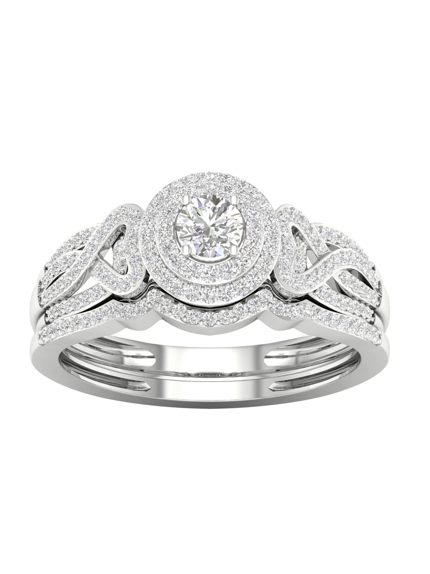 Imperial 1/2Ct TDW Diamond 10k White Gold Double Halo Bridal Set (H-I, I2)