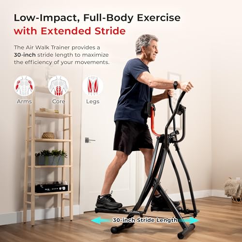 Sunny Health & Fitness Smart Air Walk Elliptical, Foldable Machine w/ 30-INCH Stride, Cardio Cross Trainer Glider for Home Exercise, Free SunnyFit App Bluetooth Link, Optional Adjustable Resistance