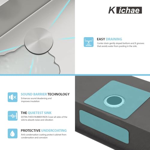 Kichae 12“ Deep Laundry Sink Undermount - 24 Inch Black Undermount Utility Sink Stainless Steel Single Bowl Under Counter Handmade Laundry Utility Room Basin