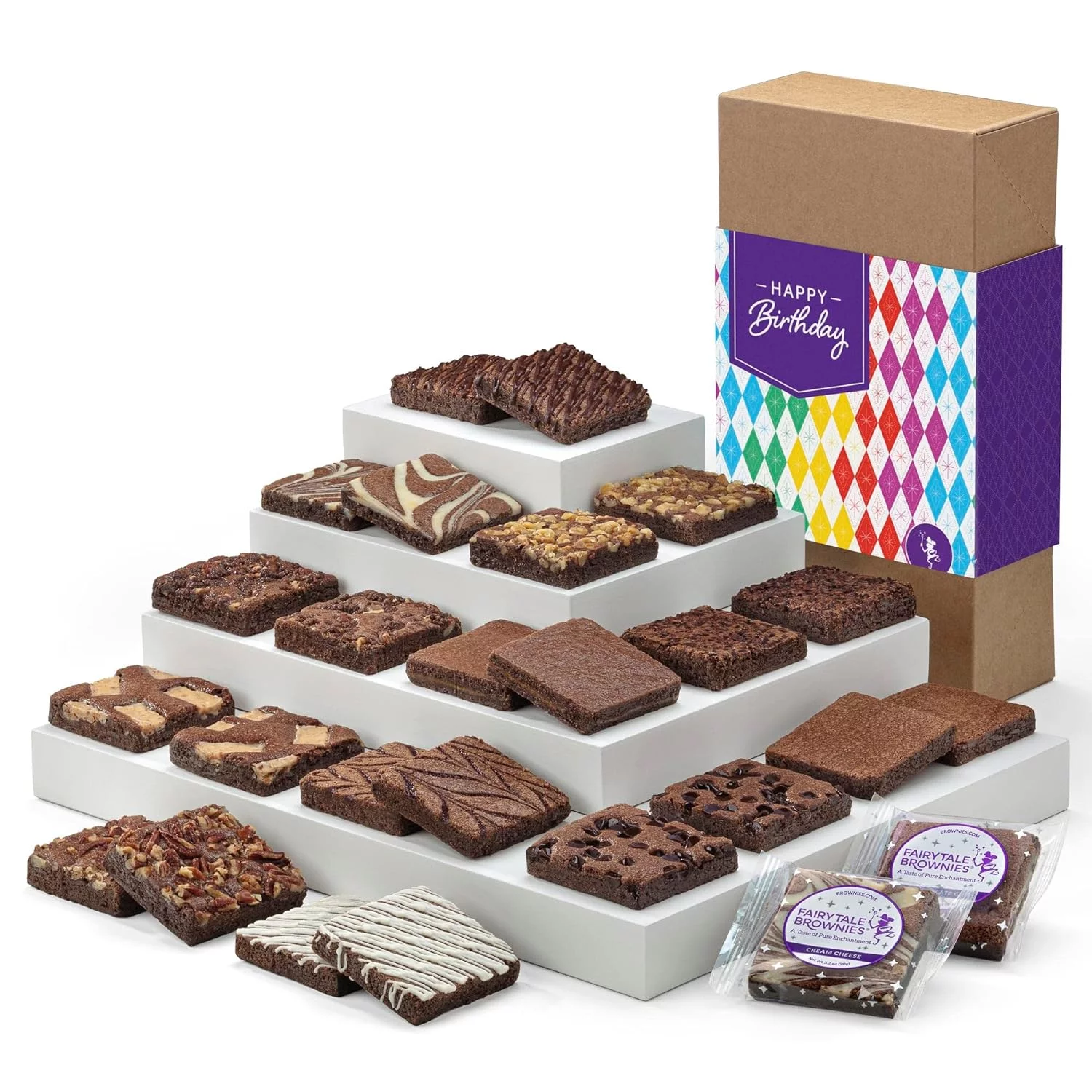 Birthday Double Dozen Individually Wrapped Gourmet Chocolate Food Gift Basket - 3 Inch Square Full-Size Brownies - 24 Pieces - Item LB124