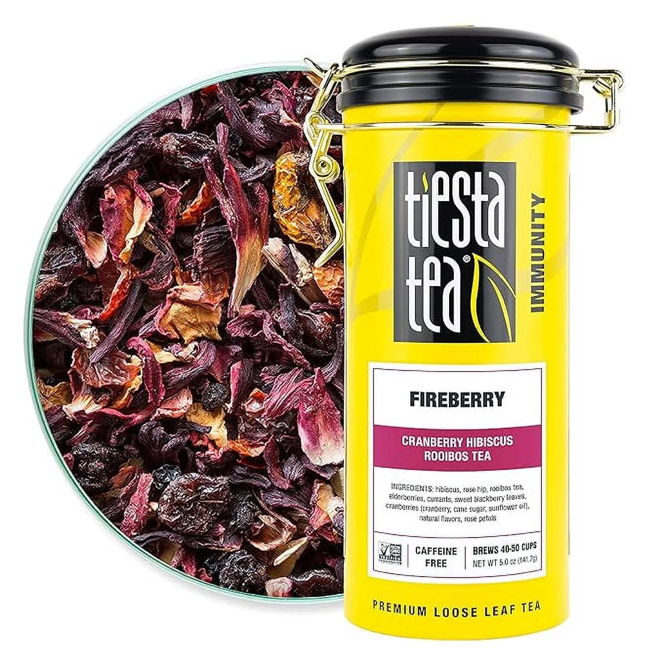 Tiesta Tea - Fireberry, Cranberry Hibiscus Rooibos Tea, Loose Leaf, Up to 50 Cups, Make Hot or Iced, Non-Caffeinated, 5 Ounce Refillable Tin