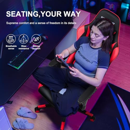 GTRACING Gaming Chair with Footrest, Ergonomic Computer Game Desk Chair, Reclining Game Chair Seat Height Adjustment, Swivel Rocker with Headrest and Lumbar (Blue)