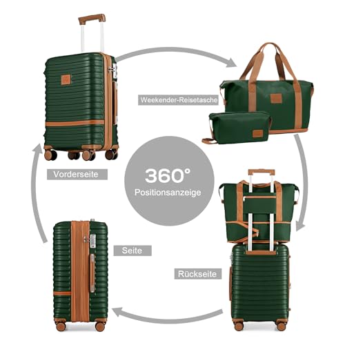 Joyway Carry On Luggage 20 Inch Expandable Suitcase with Spinner Wheel, 4 Piece Hard Shell Luggage Set with TSA Lock(White brown)