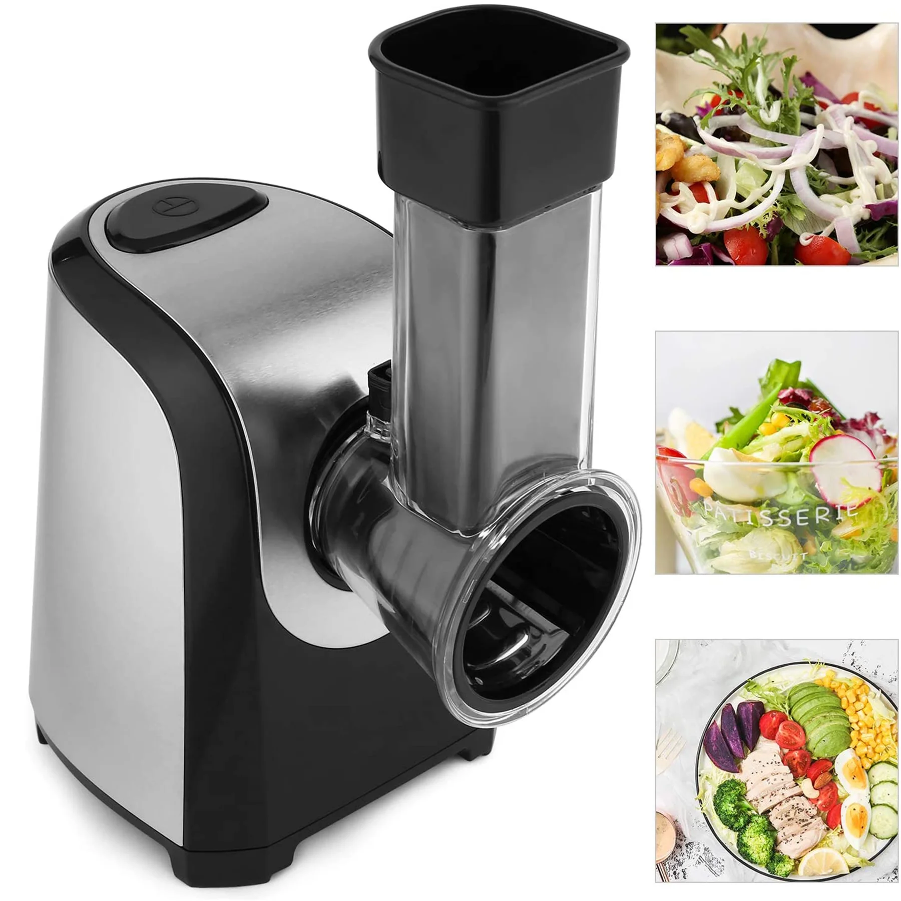 Qhomic Electric Cheese Grater,5 in-1 Professional Electric Vegetable Slicer Rotary Electric Gratersr/Salad/Chopper/Shooter with One-Touch Control with 5 Free Attachments,150W