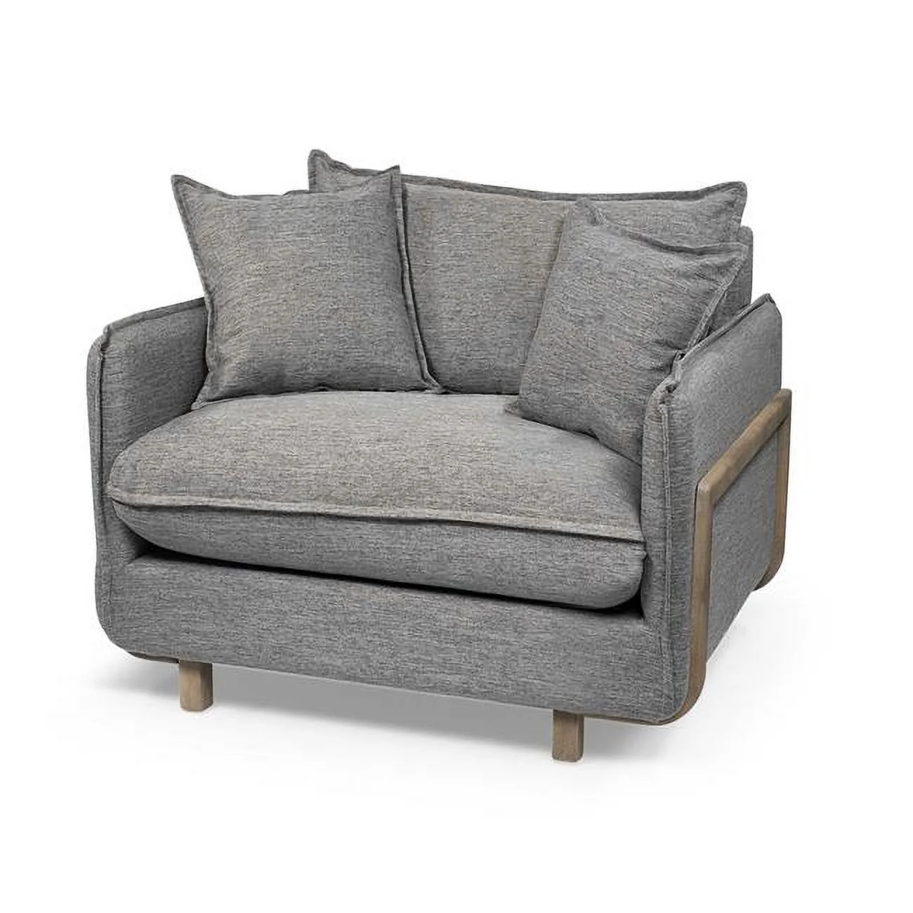 Castlerock Gray Upholstered Fabric Seating Wide Accent Chair with Wooden Frame & Lumbar Pillow