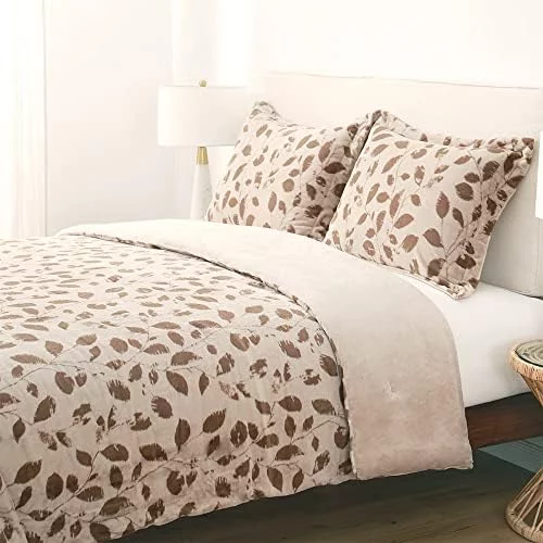 Botanical Lunasoft Comforter Set | Luxurious Floral Grace Fur Bedding Set | Clara Humus | Full/Queen (90