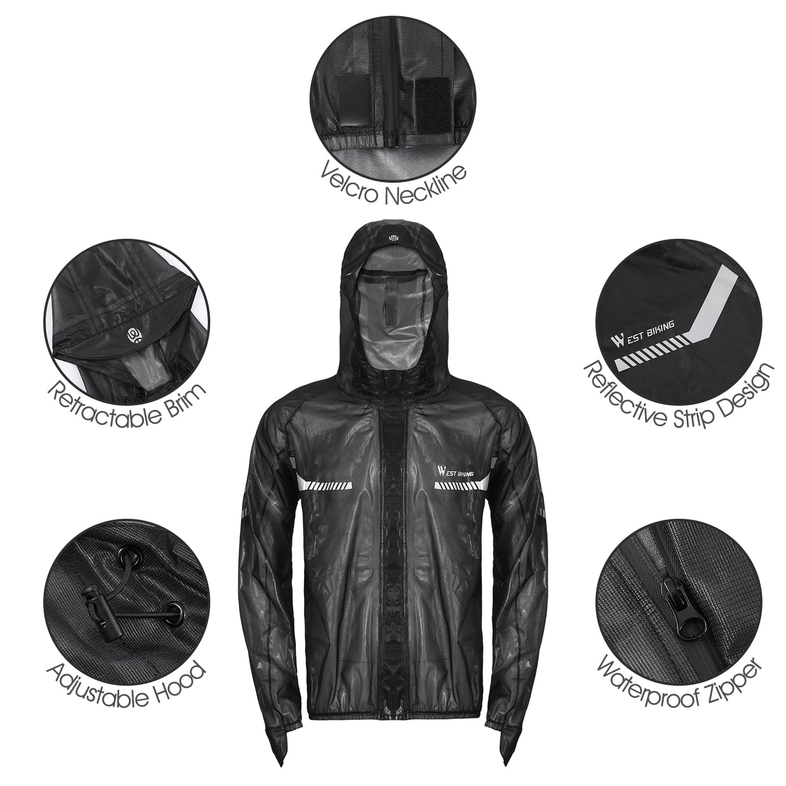 WEST BIKING Outdoor Raincoat Suits Waterproof Sports Casual Cycling Coat and Pants for Women Men, Black M