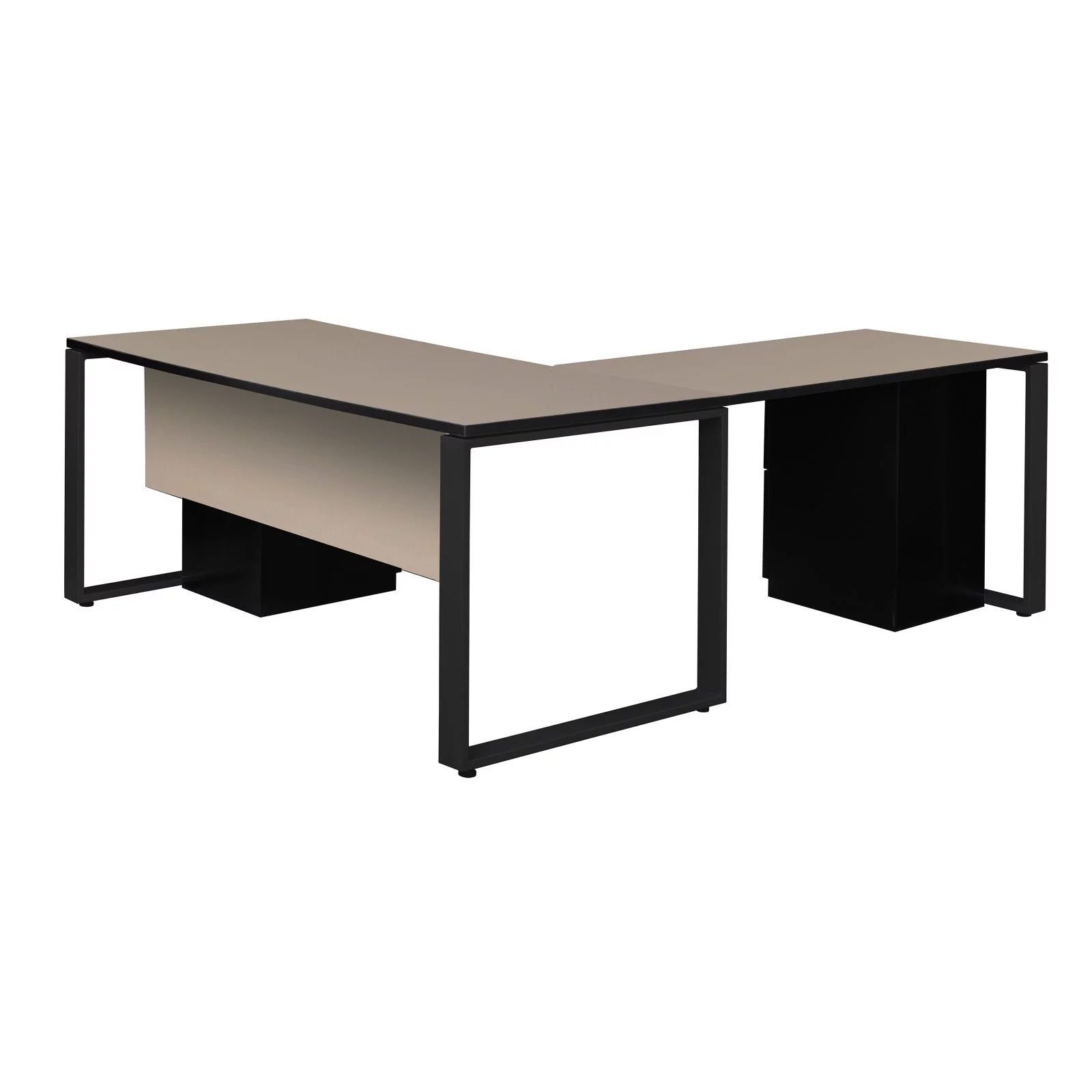 Regency  66 x 30 in. Structure Double Metal Pedestal L-Desk with 48 in. Return, Maple & Black